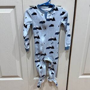 Sky Blue Mountain Print Kids Footie Pajama